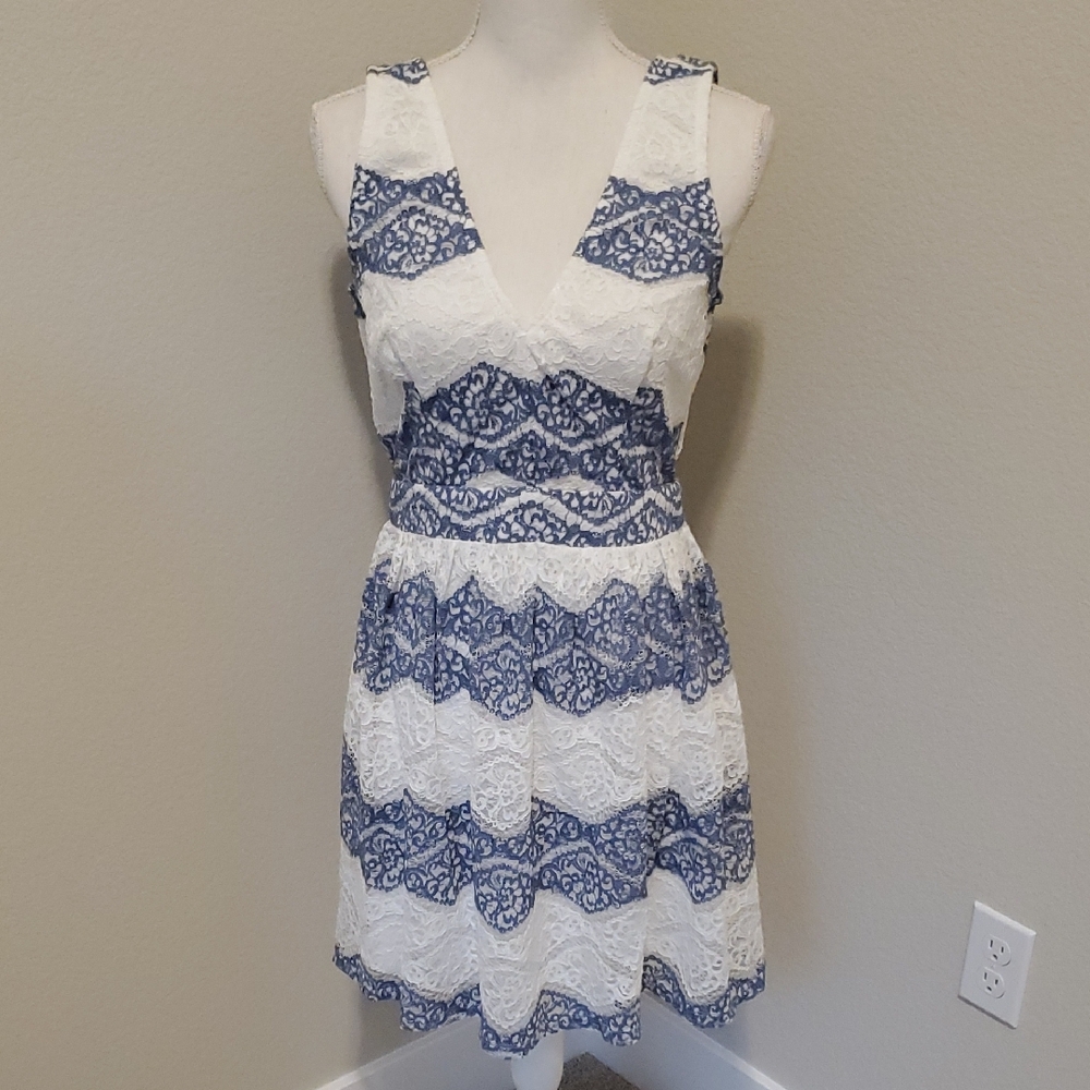 (3 For $20)Charlotte Russe Blue and White Lace Mini Dress